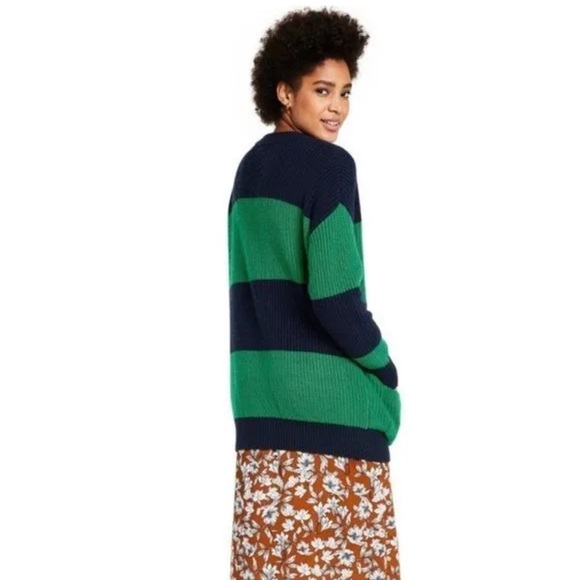 La Ligne x Target - Women’s Rugby Stripe Cardigan Sweater in Green/Navy - Picture 2 of 7